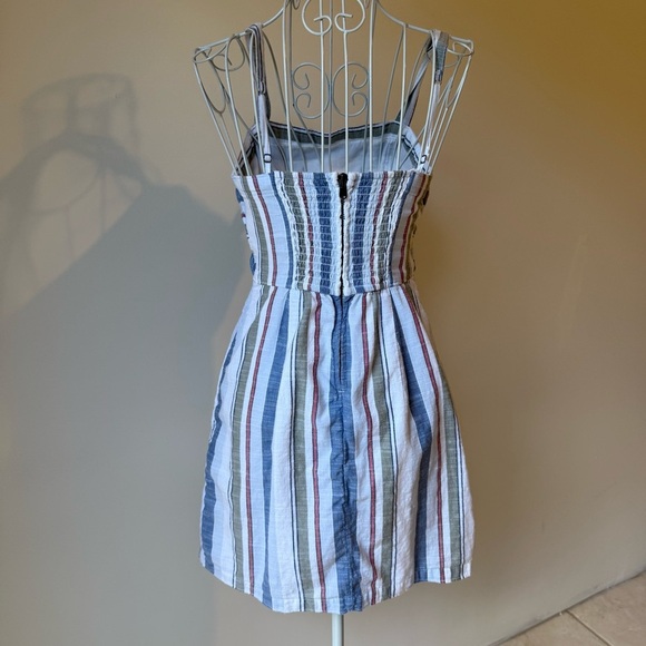 Abercrombie & Fitch Striped Linen Mini Dress SZ XS Tie Front Coastal Aesthetic - Picture 6 of 7